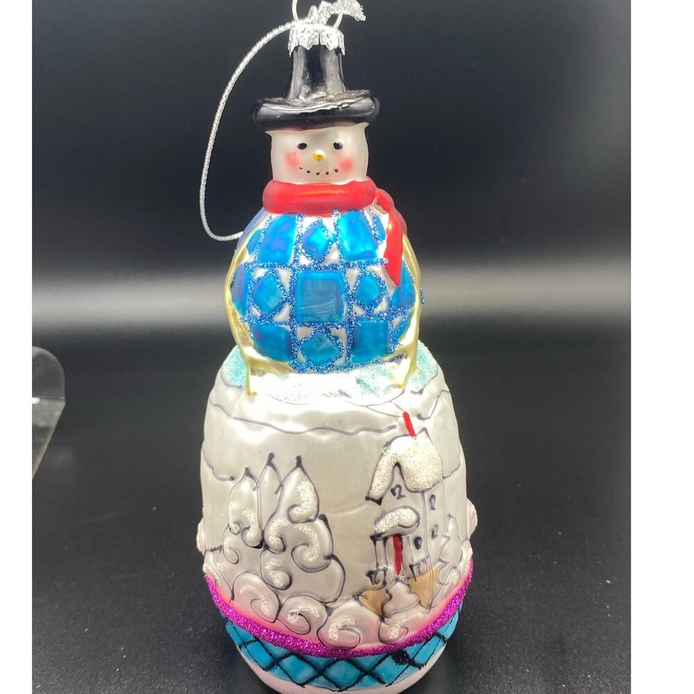 Jim shore Snowman 2002 Vintage large Hand Blown glass Christmas Ornament